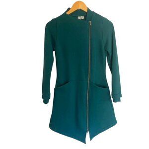 Kim Schalk Green Zipper Front Asymmetrical Dress Xsmall